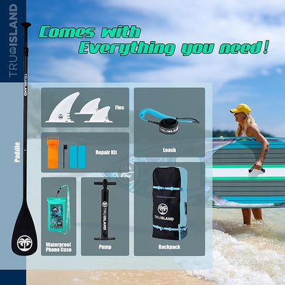 TRUISLAND Inflatable Paddle Board, Stand Up Paddle Board with Backpack, Non-Slip Thickened Deckpad, Waterproof Phone Case, Leash, Paddle, Hand Pump