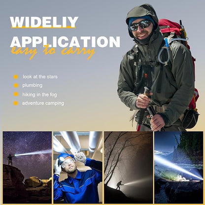 Small Tactical Flashlights 20000 High Lumens - 1500 Meters Long Beam Super Bright LED Magnetic Flashlight USB Rechargeable Zoomable 5Modes Long Beam Spotlight Flashlight for Hiking, Camping, 1pcs