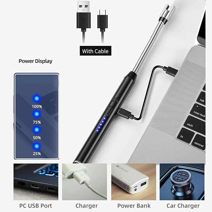 3 Pack Candle Lighter,Arc Lighter with USB Charging,Flameless Windproof,LED Battery Display,Safety Switch,Rotate 360 Degrees,for Aromatherapy,Candles,BBQ,Camping. (Black&Red&Blue)