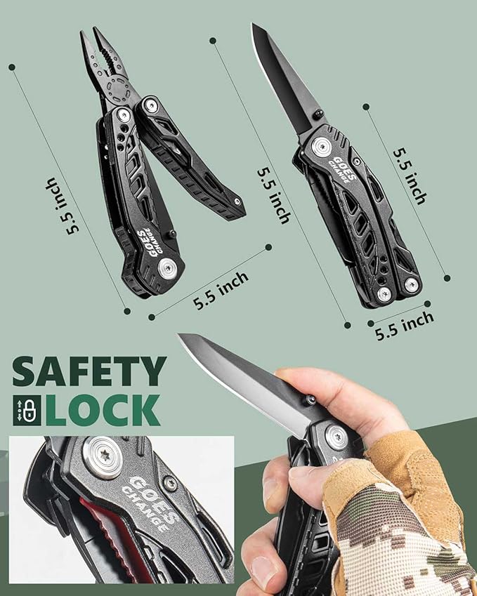 Multi-Tool Pliers with Safety Locking System and Sheath - Portable Pocket Knife Set with Belt Clip for Outdoors, Survival, Camping, Fishing, Hunting