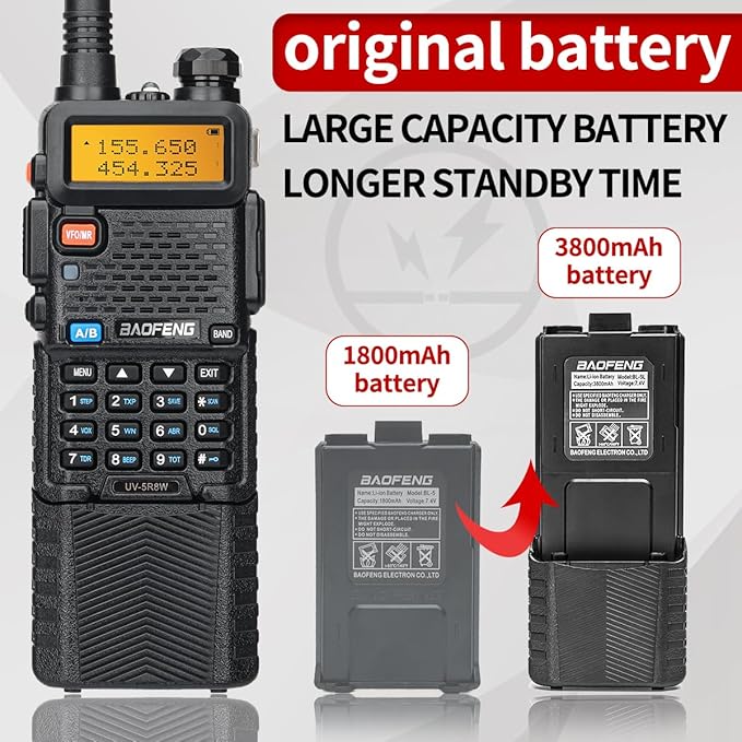 Baofeng UV-5R 8W Ham Radio Long Range Walkie Talkies for Adults Baofeng UV5R Two Way Radio with Earpiece 3800mAh Battery (2)
