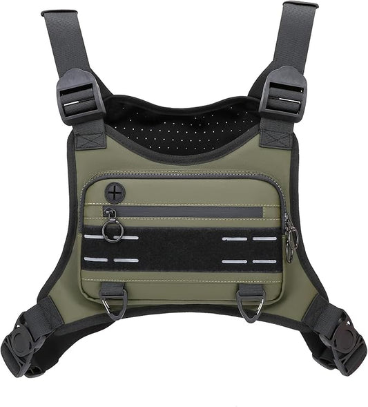 Sports Chest Bag For Men Women, Water Resistant Lightweight Front Chest Pack, Running Vest Bag With Built-In Phone Holder & Extra Storage For Workouts, Running, Cycling (Olive)