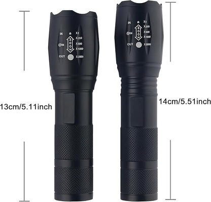 Bright Tactical Flashlight 5 Modes Zoomable Portable EDC Flashlight Handheld Flashlight for Camping Hiking Emergency, 2 Pack