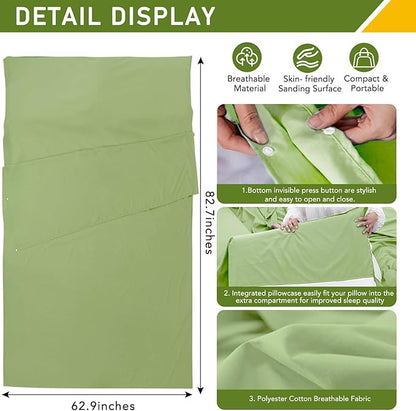 Sleeping Bag Liner - Lightweight, Compact & Portable Adult Sleeping Bag Liner,Lightweight Travel Sheet for Hotels & Traveling, Suitable for All Seasons, Camping, Backpacking, Hiking