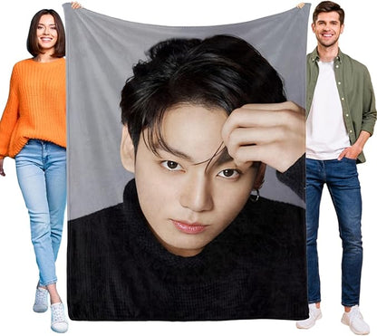 Jung Kook Blanket 60"X80" Soft and Comfortable Warm Fleece Throw Full Picture of Idol Group Blankets Yoga Blankets Beach Blanket Picnic Blankets Gift for Dorm Room Decor Sofa Bed Camping Travel