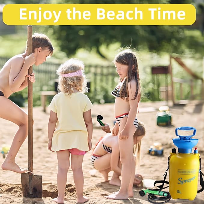 Finderomend Portable Shower for Camping with 7 Spray Modes, 1.3 Gallon Hand Press Camping Shower with Removable Hose and Shower Head,5L