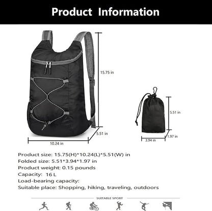 16L Hiking-Daypack Lightweight-Foldable Travel-Backpack Water-Resistant Camping Outdoor Packable Easy Carry-on Bag (Black&Gray)