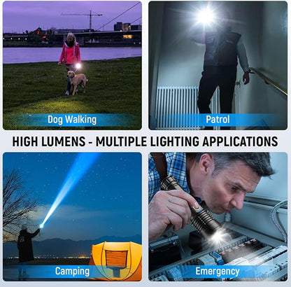 Rechargeable LED Flashlights High Lumens(ΒATTERY Included), 990,000 Lumens Super Bright Flashlight, Powerful Waterproof Flash Light Multifunctional Flashlights for Home Camping