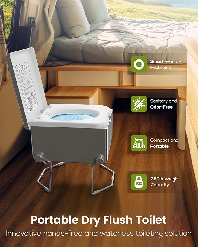Dry Flush Toilet, Portable Toilet for Camping & Outdoor [Odorless & One-click Flushing & Self Contained] Waterless Toilet for RV, Tiny Homes, Campsite, Hospital, Vans, Boats - Gray