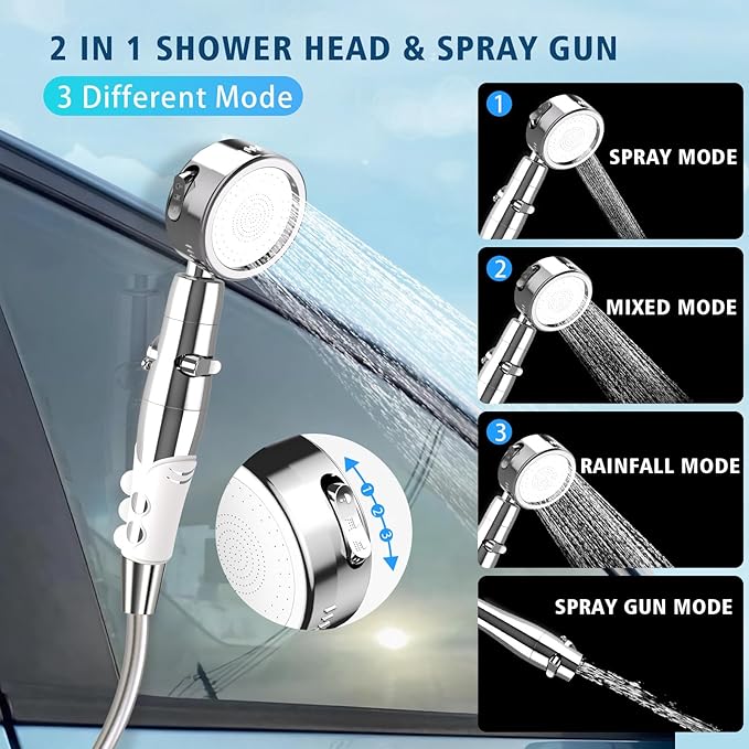Portable Camping Shower Kit, Rechargeable 6000mAh Electric Outdoor Shower Pump, Upgrade High Pressure Shower Head Nozzle with Filter for Travel, Hiking, Car Washing, Pet Bath, Plant Watering