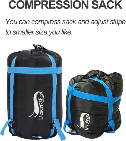 Desert & Fox Cotton Flannel Sleeping Bags with Pillow, 4 Season Warm & Cold Weather Envelope Compression Sack, Lightweight & Portable Backpacking Sleeping Bag for Outdoor Camping, Hiking, Traveling