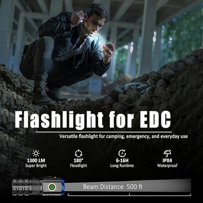 Portable LED Mini Flashlight, Rechargeable EDC Small Pocket Flashlight 6 Lighting Modes w/Magnet Clip Waterproof for Camping Hiking Night Walking Running Outdoor Emergency