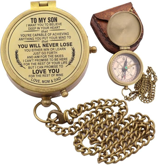 Engraved Compass to Son, Dad to Son Compass, Mom to Son Compass, I Love You Gifts from a Mom/Dad to Son, Son Birthday Gifts, Graduation Day Gifts for Son, Confirmation Gifts for Son