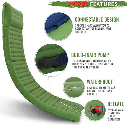 Inflating Sleeping Pad for Camping.LORPECT 4.5 in Thick Sleeping Mat .Compact Waterproof Camping Air Mattress with Pillow.Foot Pressure Inflatable Camping Pads for Backpacking & Hiking. (Green 1)