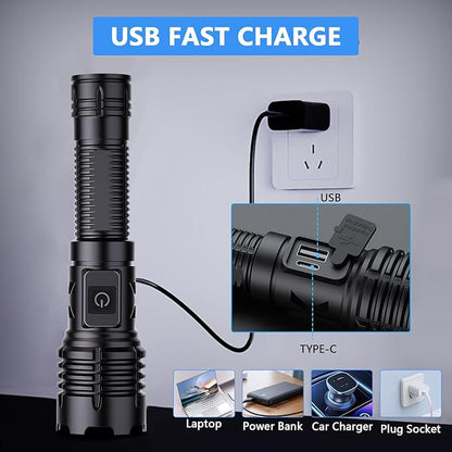 Flashlights High Lumens Rechargeable - 990000 Lumen Led Rechargeable Flashlight with 5 Modes Super Bright Flash Lights USB Powerful Torch Light Waterproof for Home Camping Outdoor