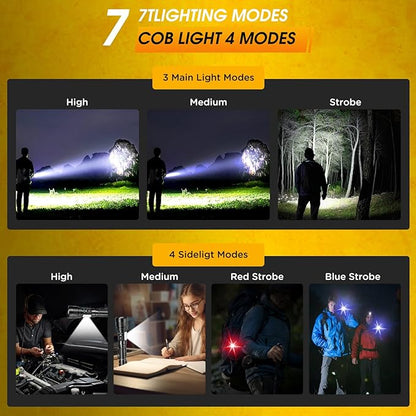 LED Flashlights High Lumens Rechargeable，990000 Lumens Super Bright Flashlight，High Powered Flashlight Zoomable，7 Modes，IPX67 Waterproof，Powerful Tactical Flashlight for Emergencies，Camping
