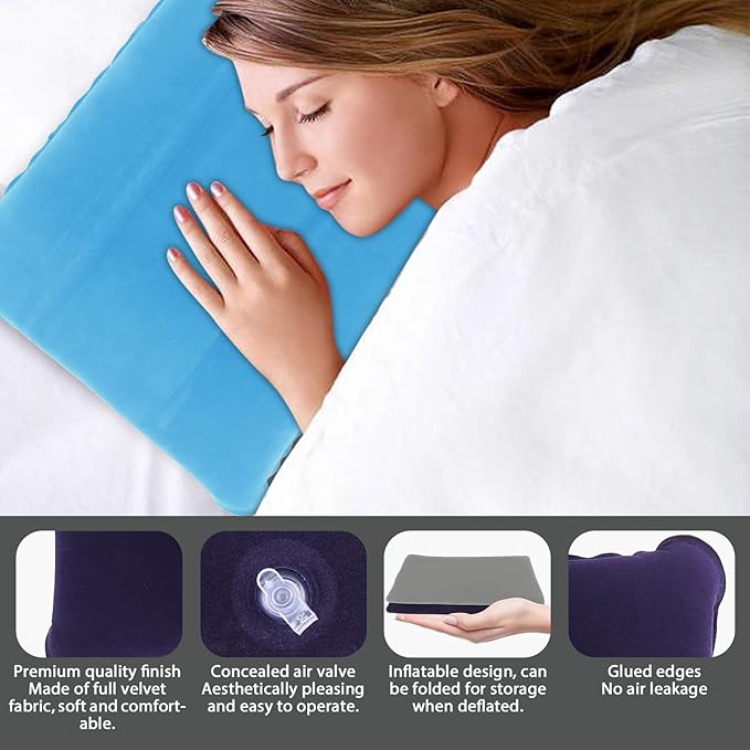 2 Pack Ultralight Inflatable Camping Pillows for Sleeping & Travel, Camp Pillow Backpacking for Sleeping, Inflatable Beach Ergonomic Pillows for Camping Hiking Home Sleeping (Sky Blue+Gray)