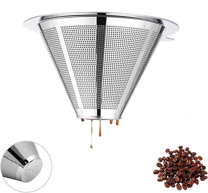 Pour Over Coffee Maker,Coffee Filter,Slow Drip Paperless Stainless Steel Cone Coffee Dripper(1-2 Cup)