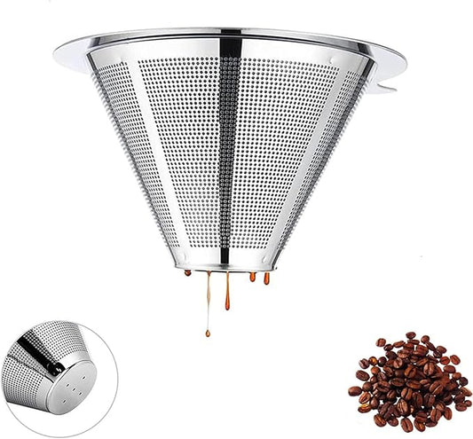 Pour Over Coffee Maker,Coffee Filter,Slow Drip Paperless Stainless Steel Cone Coffee Dripper(1-2 Cup)