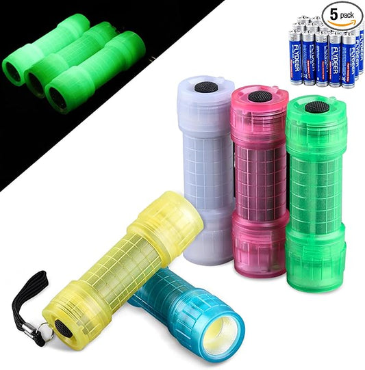 KunHe 5 Pack Glow in Dark Flashlight Fluorescent Small Mini LED Flashlights COB Flashlights for Kids Portable Handy Flashlight for Party Favor Hiking Camping in 5 Colors