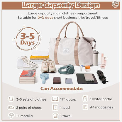 Gym Bag Womens Mens with Wet Pocket, Travel Duffel Bag for Plane, Sport Gym Tote Bags Swimming Yoga, Waterproof Weekend Overnight Carry on Bag Hospital Holdalls，Off White