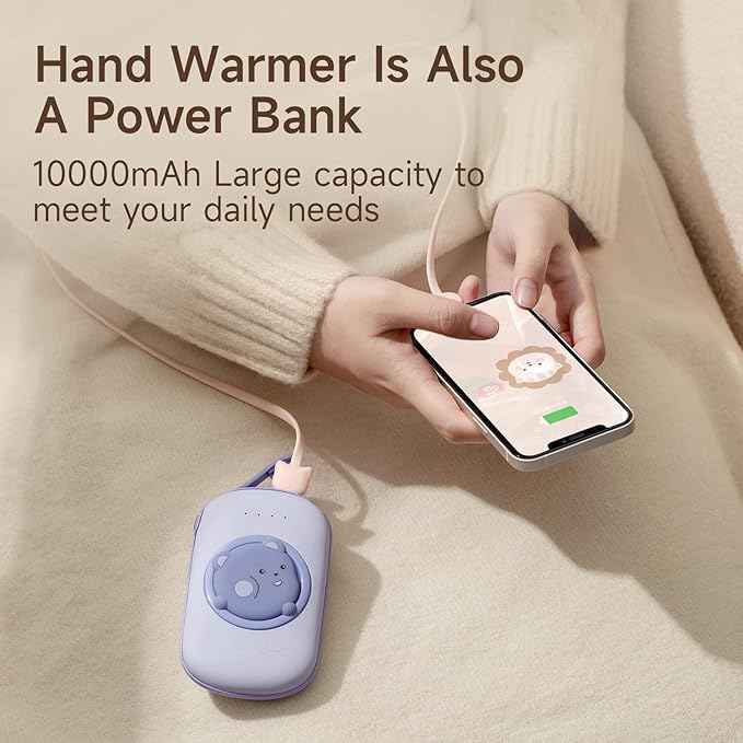 Hand Warmers Rechargeable, Electric Hand Warmer 10000mAh Portable Power Bank, 2 Levels Heater Handwarmers Reusable 12hrs Long Lasting Heat Camping Hand Warmers for Outdoor Sports in Winter
