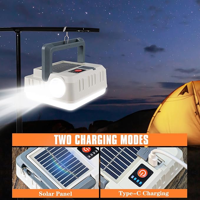 Portable Solar Power Lanterns 4 Pack, Lanterns for Power Outages, 5 Light Modes LED Camping Lights Lantern Flashlight, IPX4 Waterproof Tent Light for Hurricane Hiking Emergency Light, Gray