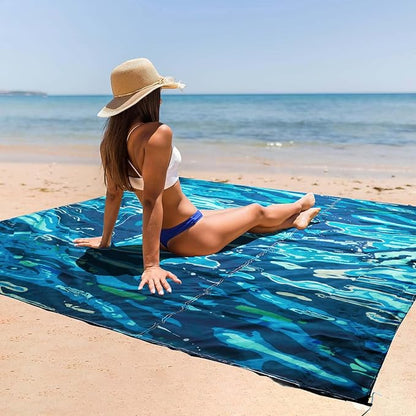 Beach Blanket Sandproof Beach Mat,118" X 110" for 1-8 Adults,Lightweight Quick Drying Picnic Mat for Travel, Camping, Hiking,Portable Beach Blanket