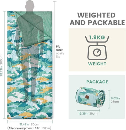 Cozy Bliss Puffy Outdoor Camping Blanket, Sleeping Bag, Picnic Mat-3 in 1 Multi Use, Warm Down Alternative Filled, Lightweight Packable for Hiking Travel Stadium Concerts, Gift for Children 63"x78"