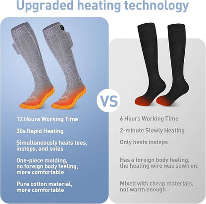 Heated Socks, 2023 Upgraded Rechargeable with 12Hrs Max Heating Time, Heated Socks for Men Women with Battery, Electric Heated Socks for Outdoors, Hunting, Golf, Camping, Warm Gifts