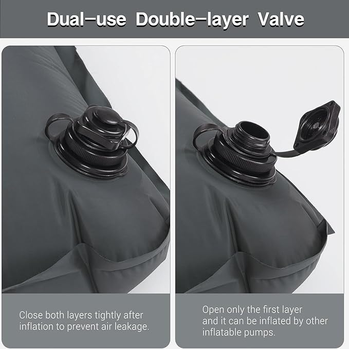 Double Sleeping Pad Camping, Self Inflating 4'' Extra-Thick 2 Person Pillow Built-in Foot Pump Waterproof Inflatable Sleeping Mat Backpacking, Tent, Hiking, Portable Camping Pad (Grey-Double)