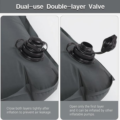 Double Sleeping Pad Camping, Self Inflating 4'' Extra-Thick 2 Person Pillow Built-in Foot Pump Waterproof Inflatable Sleeping Mat Backpacking, Tent, Hiking, Portable Camping Pad (Grey-Double)