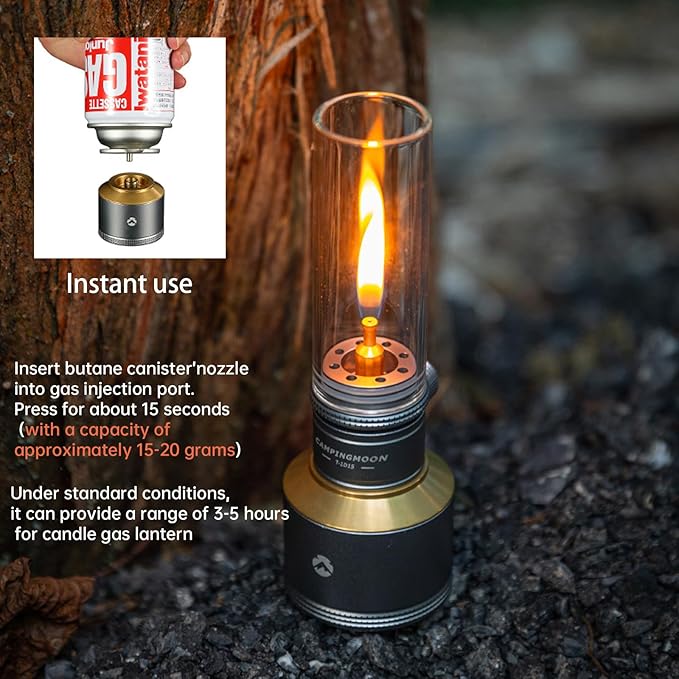Campingmoon Camping Gas Lantern Outdoor Gas Tent Lamp with Empty Gas Tank Wooden Lantern Case