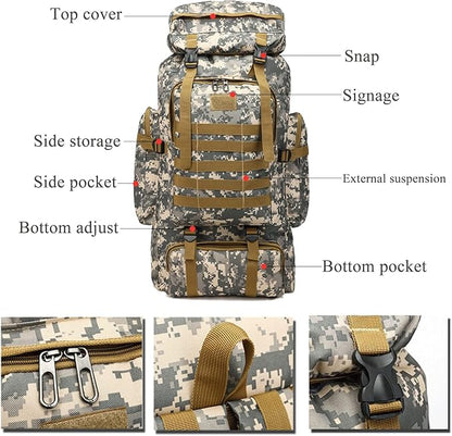 70L Waterproof Hiking Daypack Large Hiking Backpack, Hunting Camping Rucksack Backpack for Men Outdoor Sports Backpack (Yellow)