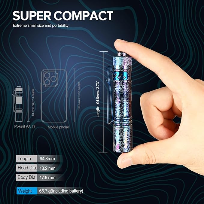 ACEBEAM Pokelit AA Rechargeable Mini Flashlight with Clip, 500 High Lumens Pocket EDC Flashlight, Super Bright Small Flashlight,519A 90+ High CRI Led Flashlight for Camping,Everyday Use(Titanium)