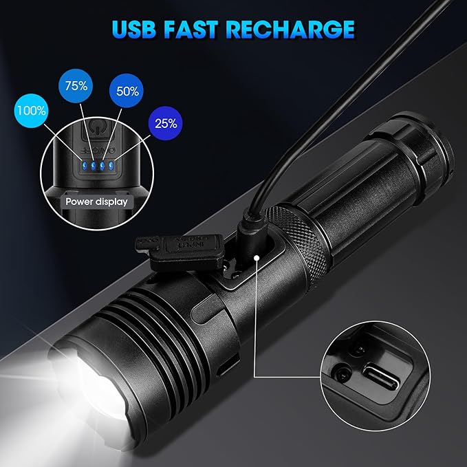 Rechargeable LED Flashlights High Lumens,990,000 Lumens Super Bright Flashlight,High Powerful Flash Light 5 Modes,Waterproof for Outdoor Emergency Camping Hiking