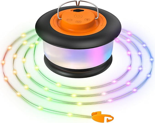 Camping String Lights Outdoor with Music Sync, Quick Storage LED String Lights with 7 RGB Color & 12 Mode Tent Lights, Portable Camping Lantern Waterproof Camping Light for Camping Essentials (Black)
