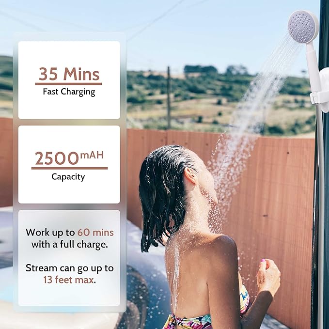 VINTEX Portable Camping Shower, Portable Shower with USB Rechargeable Battery, Outdoor Shower for Hiking, Traveling, Pet Bath