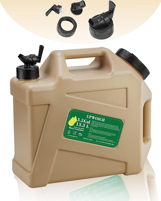 3.5 Gallon Water Jug, Overlanding Gear Water Containers Spigot, Camping Essential Truly Leak-Proof Press Faucet Warm Sand Water Storage,BPA Free Portable Emergency Water Tank for Outdoors Hiking RV