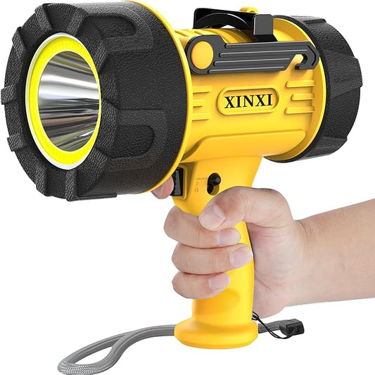 XINXI 1000,000 Lumens Rechargeable Spotlight with COB Floodlight, 6 Light Modes and USB Charger for Hiking, Boating, Hunting, IP67 Waterproof Handheld Flashlight with red Filter(Yellow)