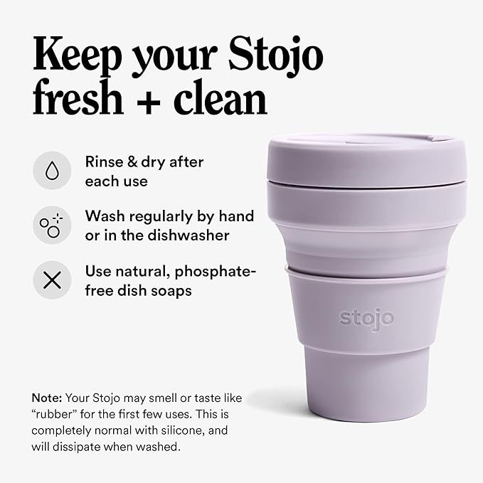 STOJO Collapsible Travel Cup - Lilac, 12oz / 355ml - Reusable To-Go Pocket Size Silicone Cup for Hot and Cold Drinks - Perfect for Camping and Hiking - Microwave & Dishwasher Safe