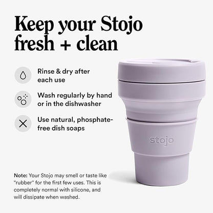 STOJO Collapsible Travel Cup - Lilac, 12oz / 355ml - Reusable To-Go Pocket Size Silicone Cup for Hot and Cold Drinks - Perfect for Camping and Hiking - Microwave & Dishwasher Safe