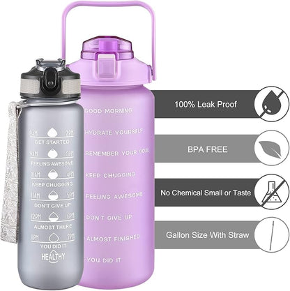 2 Pack Water Bottles 64 Oz + 27 Oz, Sport Water Bottle with Straw & Time Marking,Gym Drinks Bottle, Half Gallon Motivational Water Jug for Women, BPA Free
