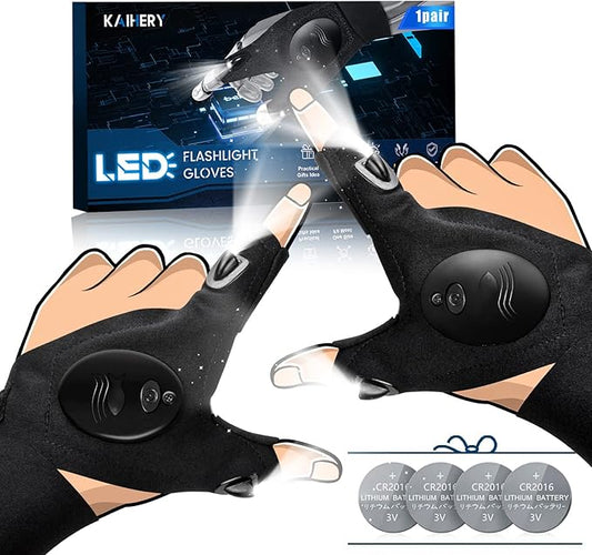 LED Flashlight Gloves, Cool Tools Gadgets for Men, Dad Boyfriend Gifts for Christmas Fathers Day Birthday, Hands-Free Lights for Camping Fishing Repairing Running Mechanic Car Guy