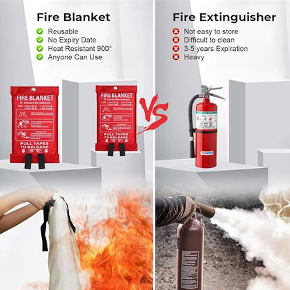 Emergency Fire Blanket for Home and Kitchen, 40"x40" Flame Suppression Fiberglass Fire Retardant Blankets for House Camping Grill Car Office Warehouse Emergency Survival Safety