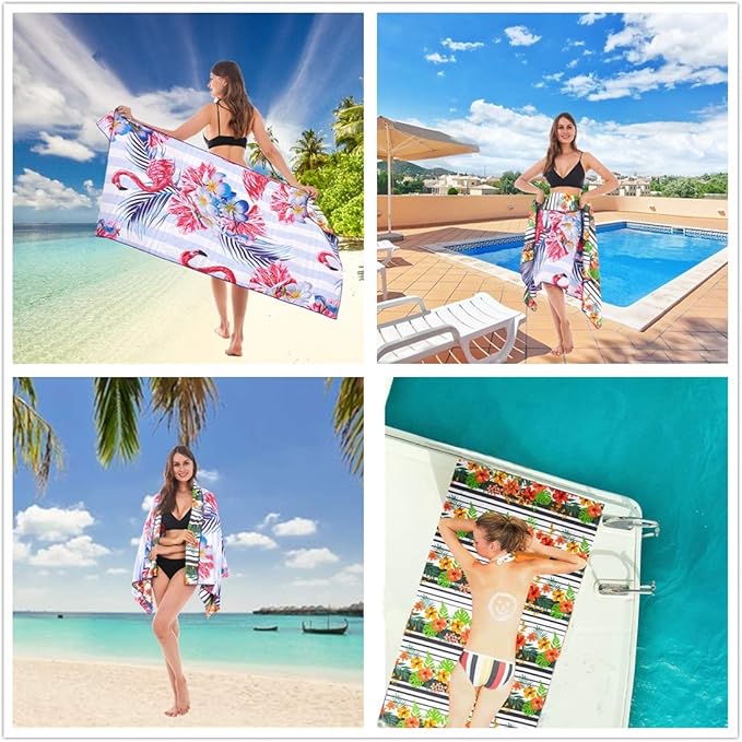HAOKUN Microfiber Sand Free Beach Towel Blanket-Quick Fast Dry Super Absorbent Lightweight Thin Towel for Travel Pool Swimming Bath Camping Yoga Gym Sports Idea … (flamingo1)