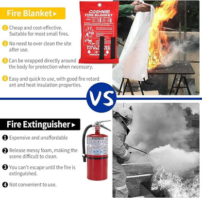 COSHNIBI Fire Blanket Emergency Fire Blanket for Home & Kitchen High Heat Resistant Fire Suppression Blankets Fiberglass Fire Blanket （1 pack）