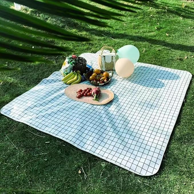 K Y KANGYUN Extra Large Picnic Blanket Outdoor Beach Blankets, Water-Resistant Foldable Sandproof Blankets Cute Picnic Mat for Beach, Camping Grass Lawn Park Mats (White, 80x60 in)