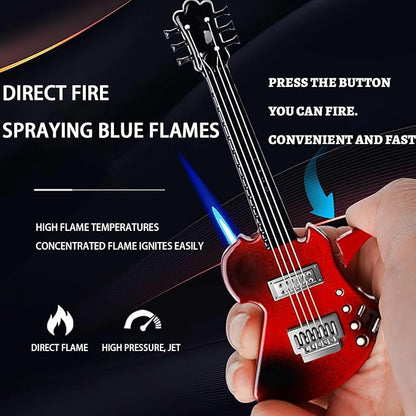 Fancy Fun Guitar Lighter Refillable Metal Vintage Keychain Lighter Unique Novelty Cool lighters for Men Fireplace Candle Camping BBQ(No Butane Fuel) (#2)