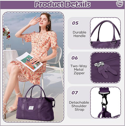 Small Gym Bag for Women, Dark Purple Stylish Duffle Travel Bag for Plane, Lightweight Duffle Bag for Women, Sport Gym Tote Bag with Wet Pocket for Yoga, Pilates, Swimming